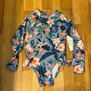 Old Navy Girls Toddler Rash guard Swimsuit. Blue floral print. NWT. Size 3T.
